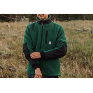 Men's Topo Designs Green & Black Fleece Zip Up Sweater XL